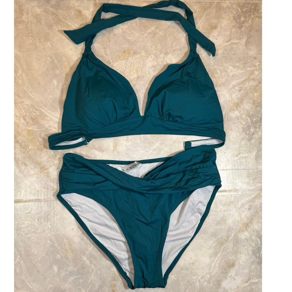 NWT YONIQUE Teal Twist-Front Bikini Set – Size M